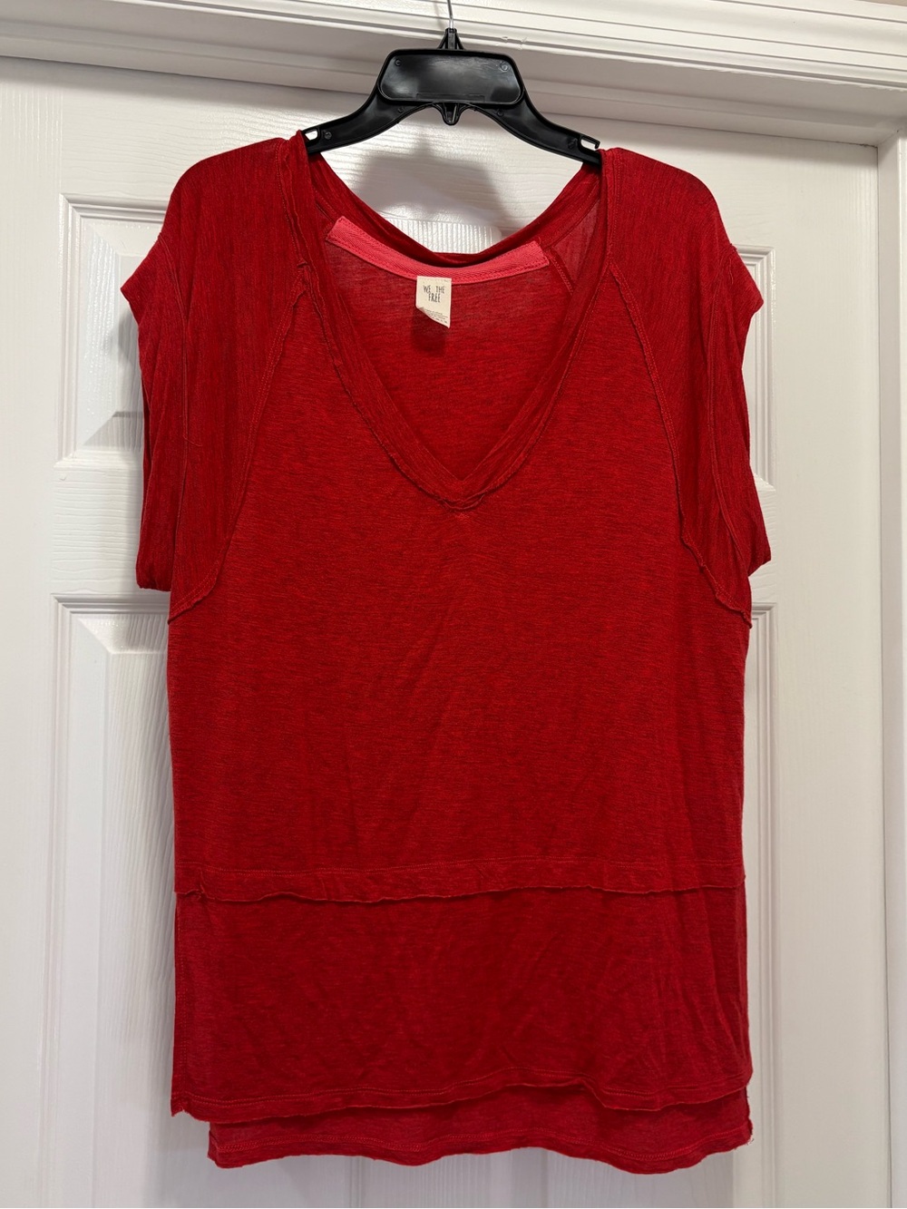 We The Free Red V-Neck Layered Short Sleeve Top